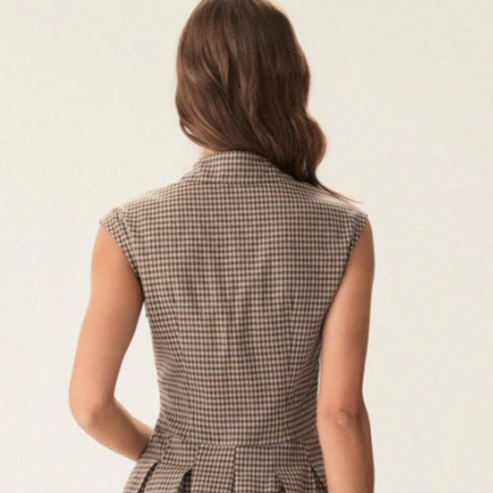 NWT Rihoas Brown Plaid Button Pleated Midi Dress - Picture 12 of 17